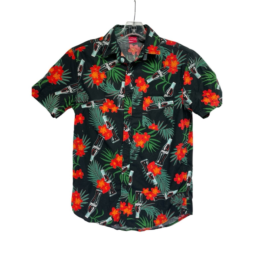 Coca Cola Black Floral Hawaiian Shirt  Men's Size S (AA21) NW/OTs